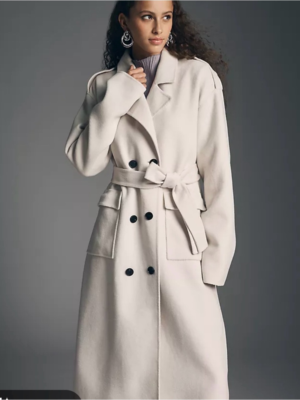 Anthropologie Cream Double Breasted Wool Trench Coat | S